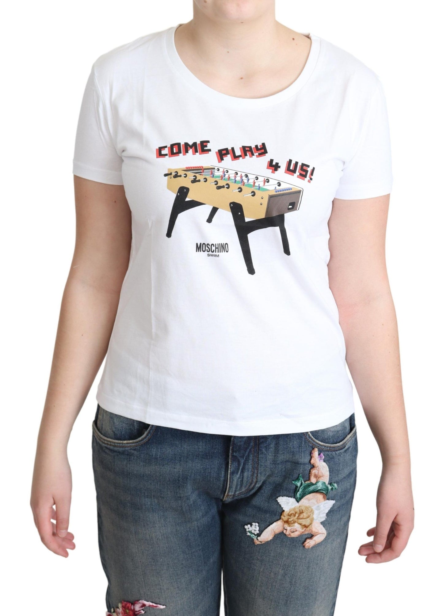 Moschino Chic bomulds-T-shirt med rund hals og legesygt print
