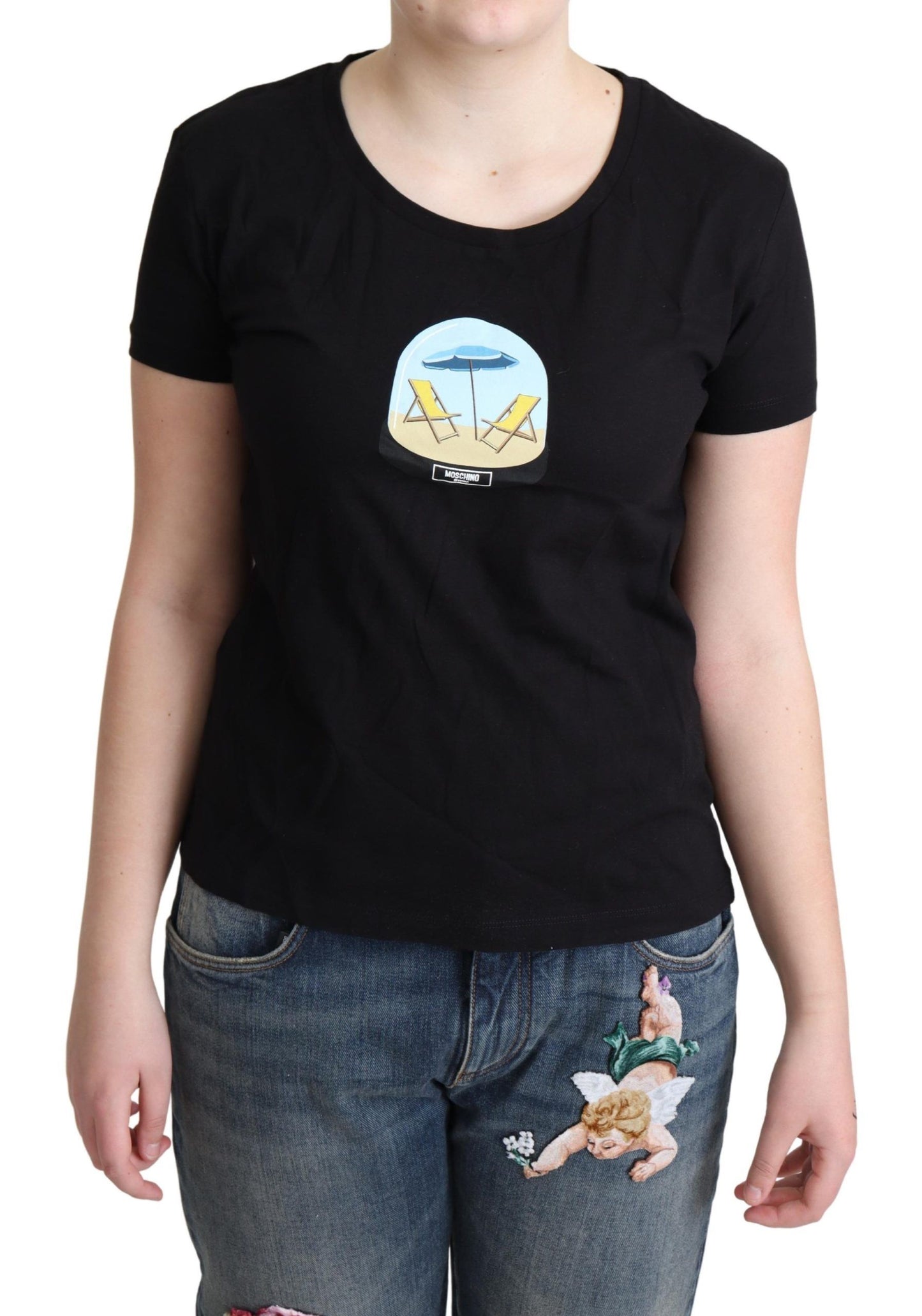 Moschino Chic Sort Bomuld T-shirt Med Rund Hals