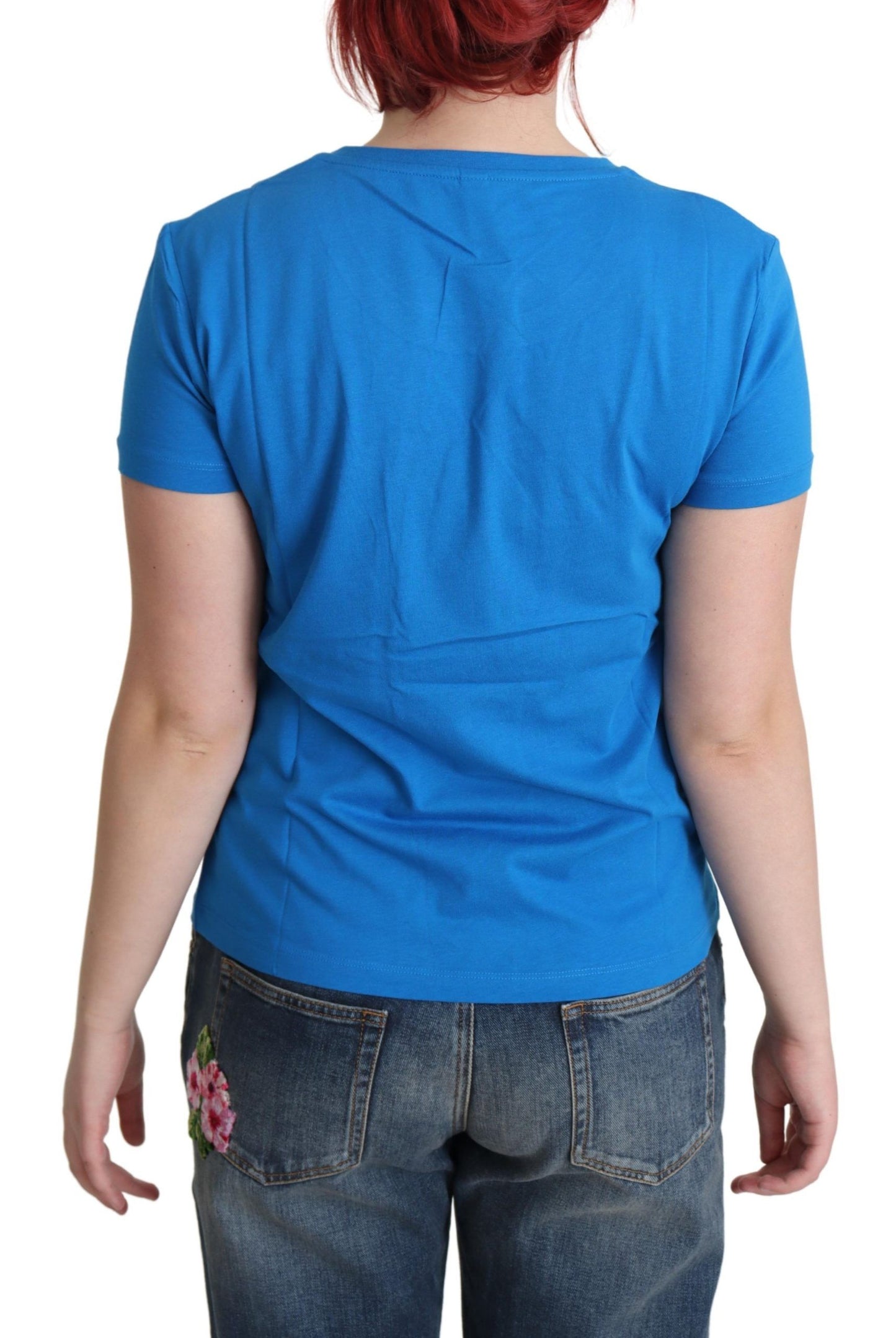 Moschino Chic Blå Bomuld T-shirt med Ikonisk Print