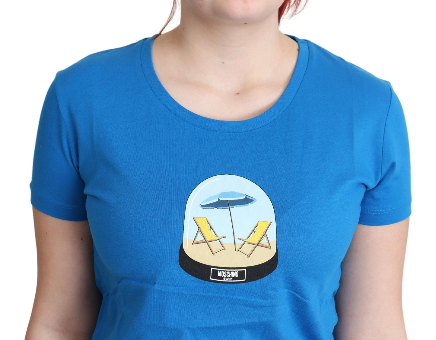 Moschino Chic Blå Bomuld T-shirt med Ikonisk Print