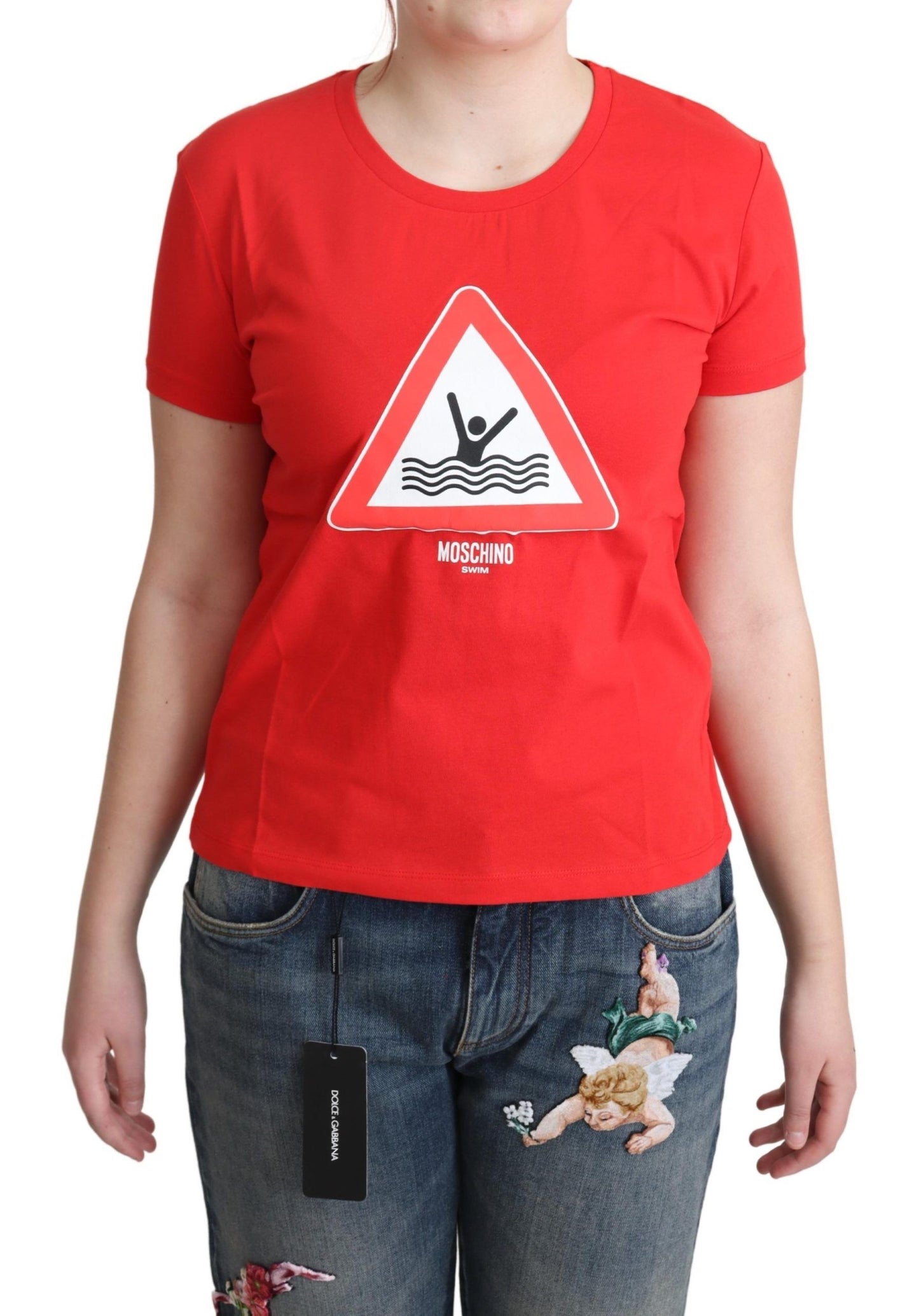 Moschino Chic Rød Graphic Bomuld T-shirt