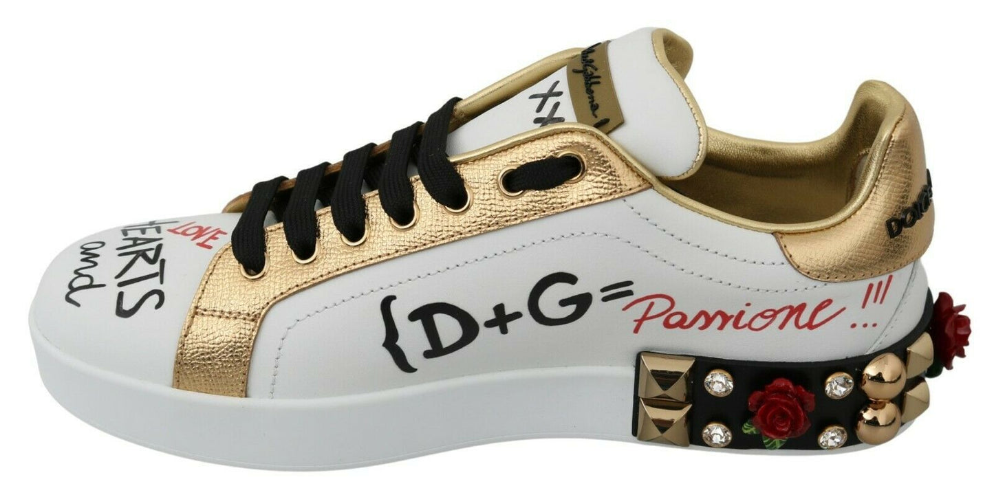 Dolce & Gabbana Elegante Pailletblomstrede Lædersneakers