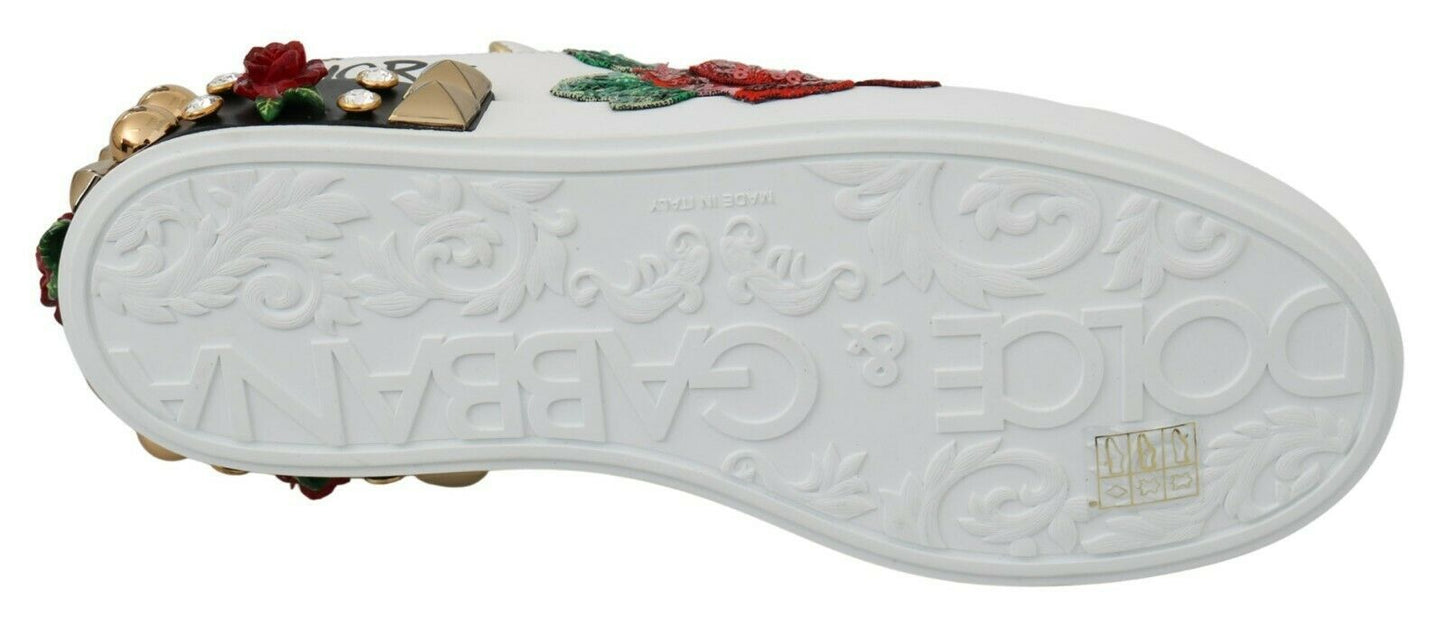 Dolce & Gabbana Elegante Pailletblomstrede Lædersneakers