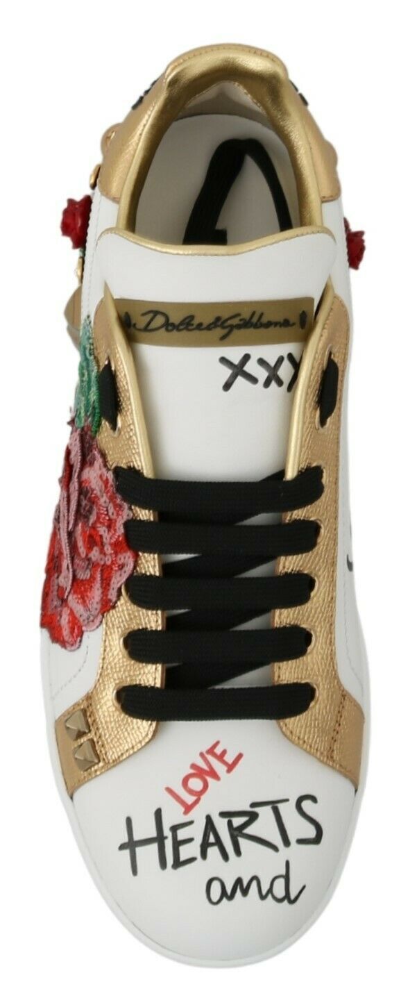 Dolce & Gabbana Elegante Pailletblomstrede Lædersneakers