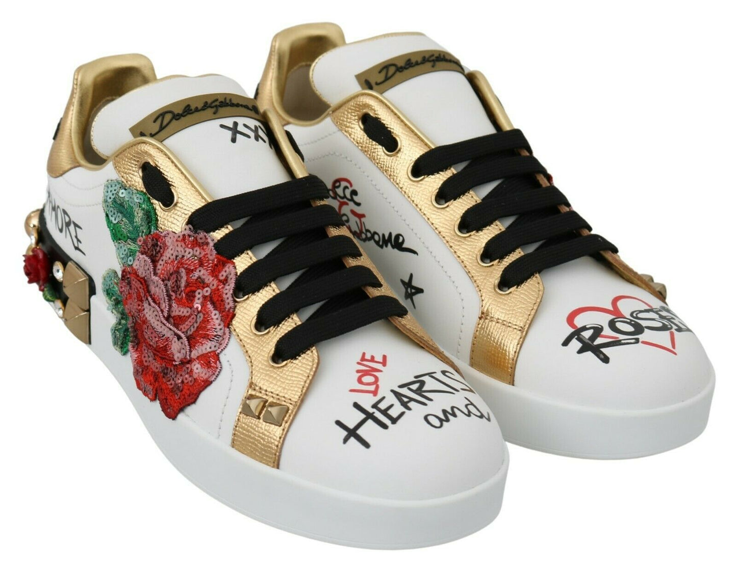 Dolce & Gabbana Elegante Pailletblomstrede Lædersneakers