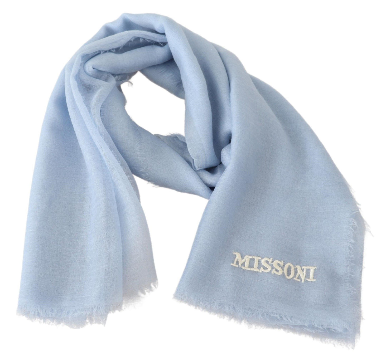 Missoni Elegant Lyseblåt Kashmirtørklæde med Frynser
