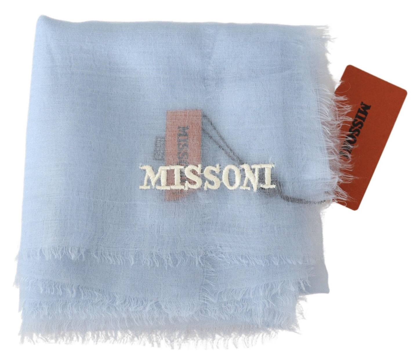 Missoni Elegant Lyseblåt Kashmirtørklæde med Frynser