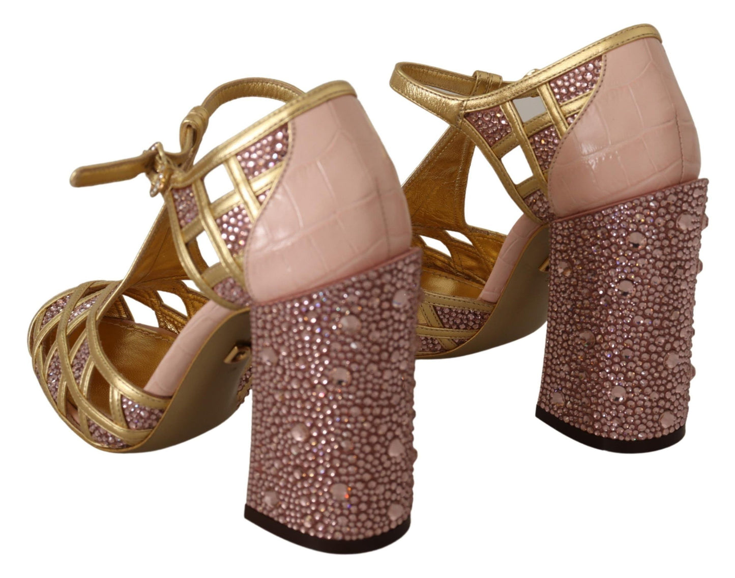 Dolce & Gabbana silkebesatte pumps i læder med krystal i lyserødt guld