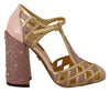 Dolce & Gabbana Silk-Infused Leather Crystal Pumps in Pink Gold