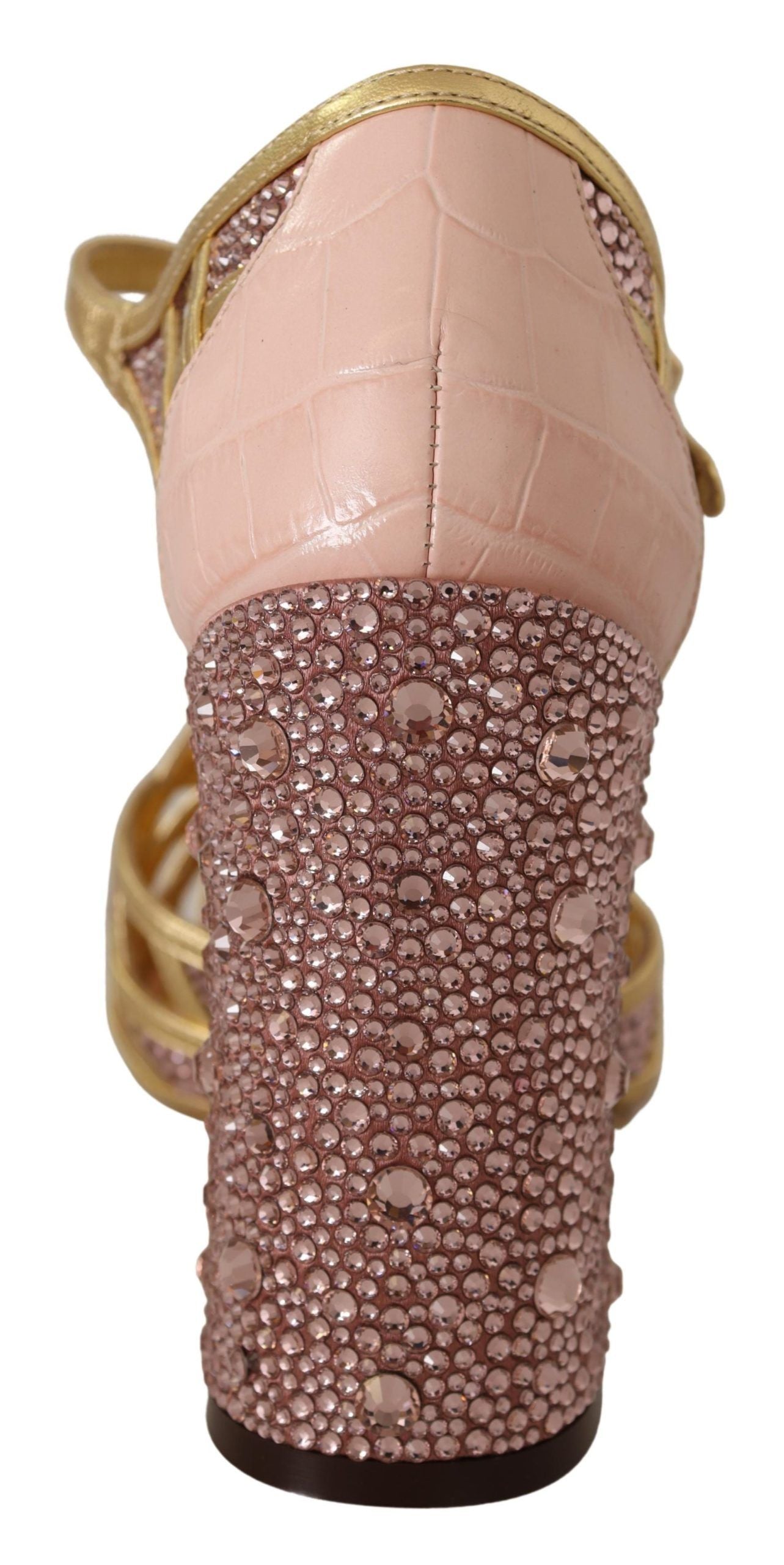 Dolce & Gabbana silkebesatte pumps i læder med krystal i lyserødt guld