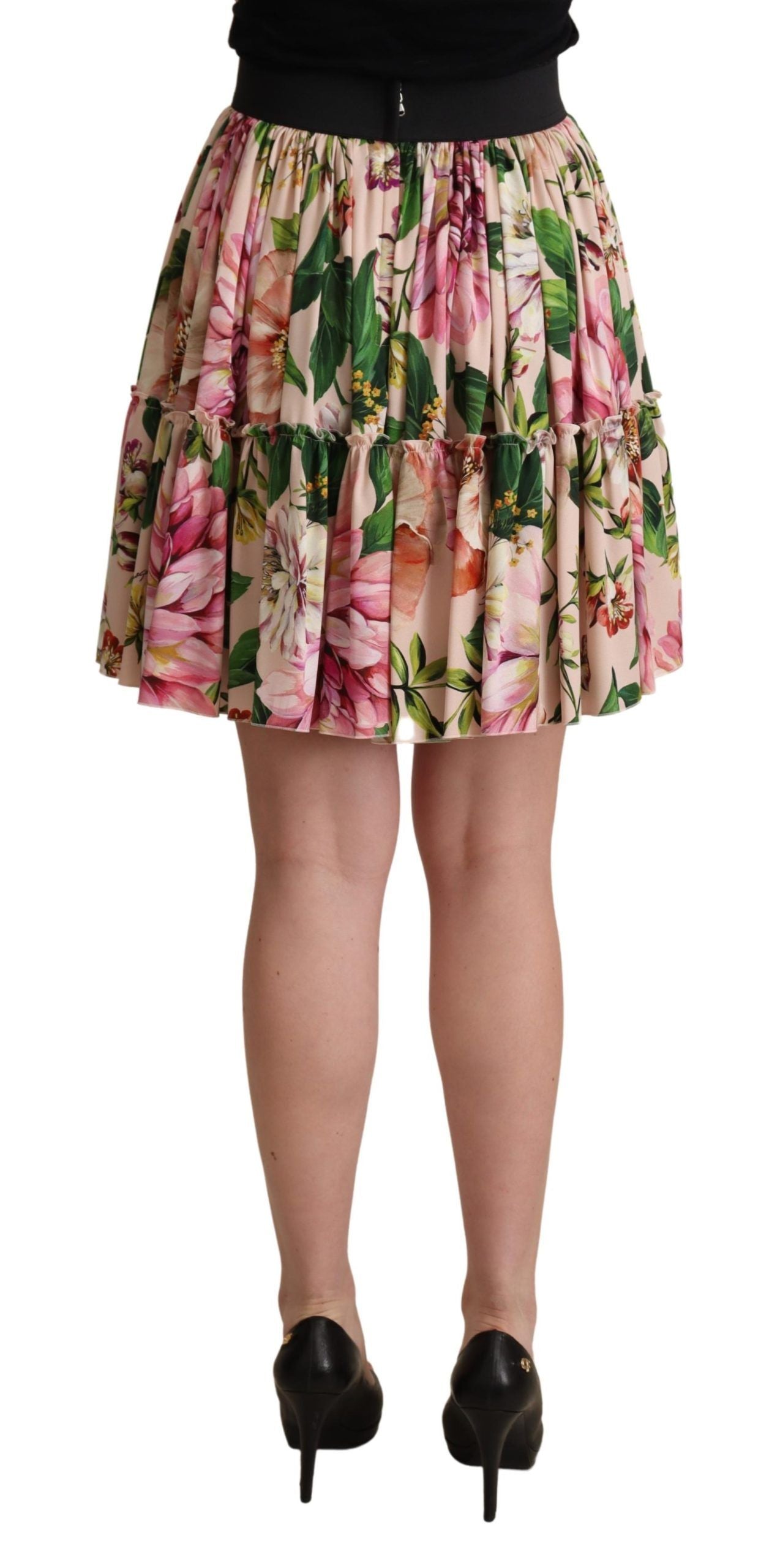 Dolce & Gabbana Elegant Blomsterprintet Silke Højtaljet Mini Nederdel