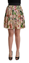 Dolce & Gabbana Elegant Blomsterprintet Silke Højtaljet Mini Nederdel