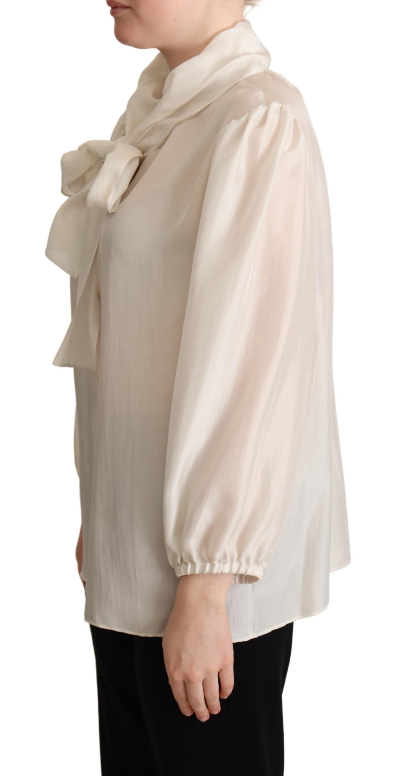 Dolce & Gabbana Elegant Lysegrå Silke Ascot Bluse