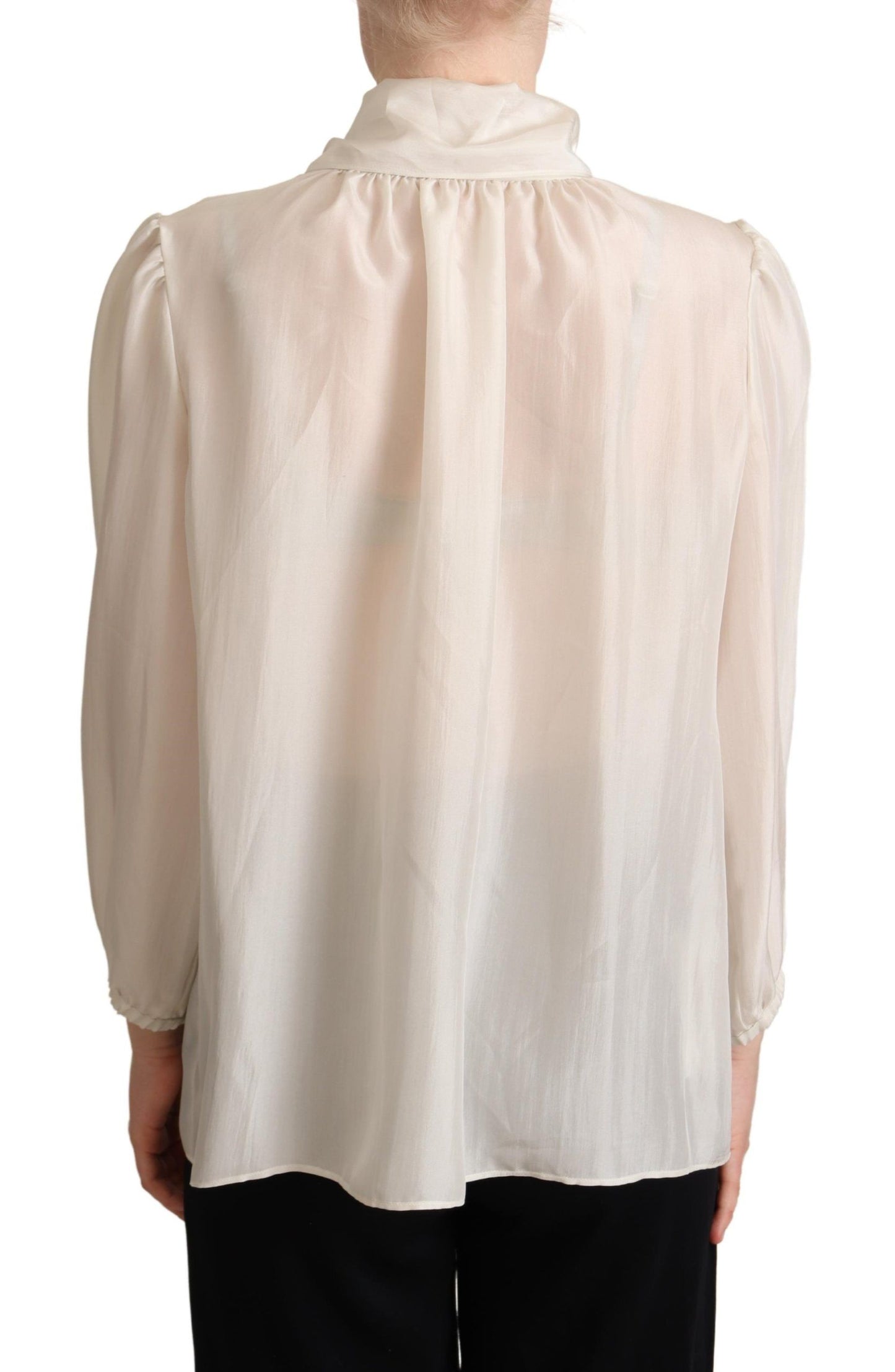 Dolce & Gabbana Elegant Lysegrå Silke Ascot Bluse
