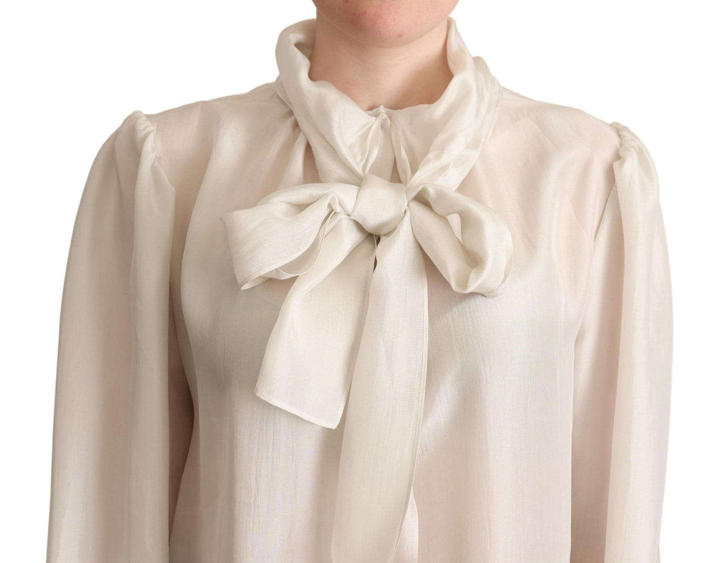 Dolce & Gabbana Elegant Lysegrå Silke Ascot Bluse