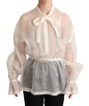 Dolce & Gabbana Elegant Hvid Silke-Bomuld Ascot Bluse