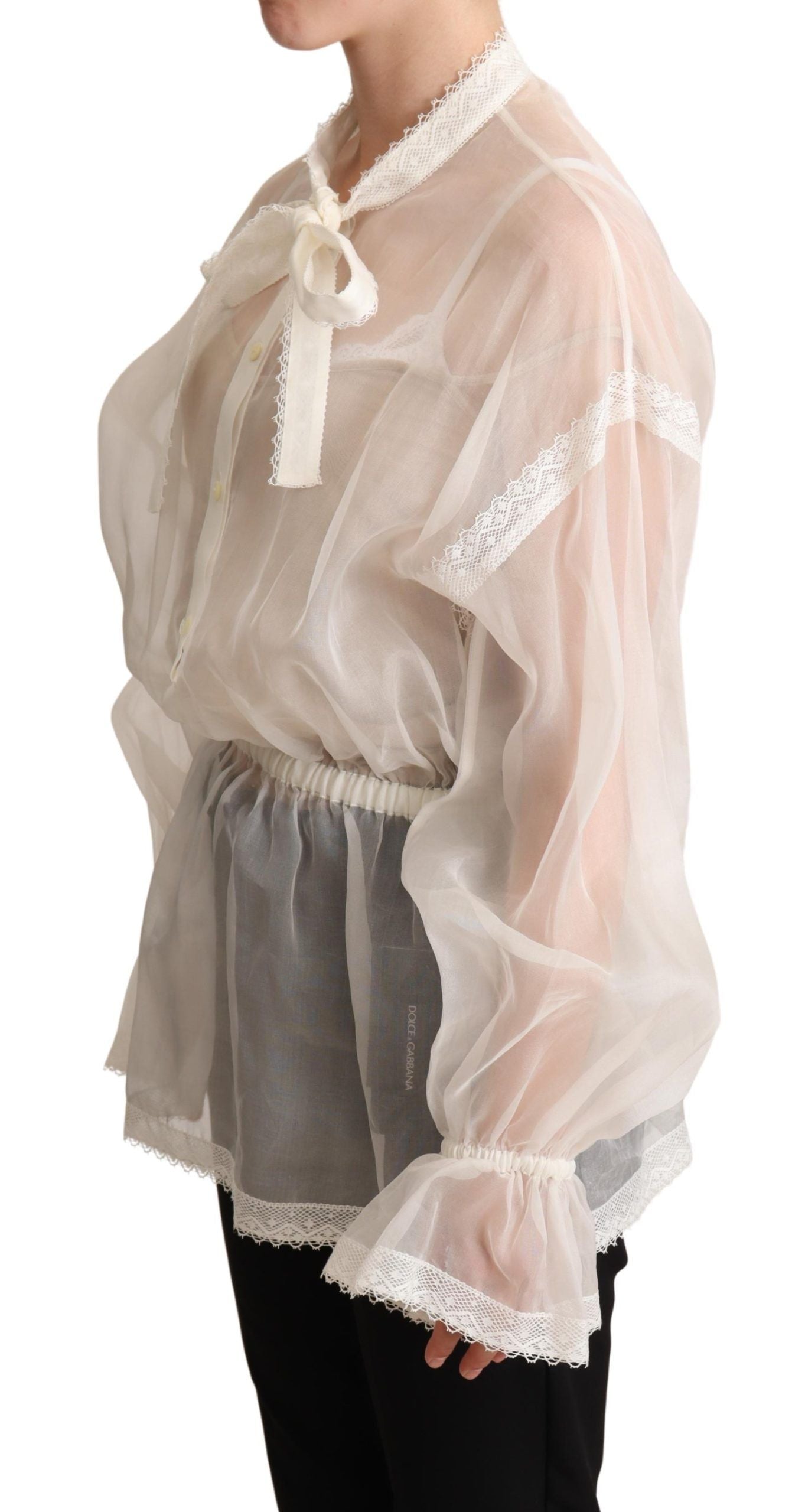 Dolce & Gabbana Elegant Hvid Silke-Bomuld Ascot Bluse
