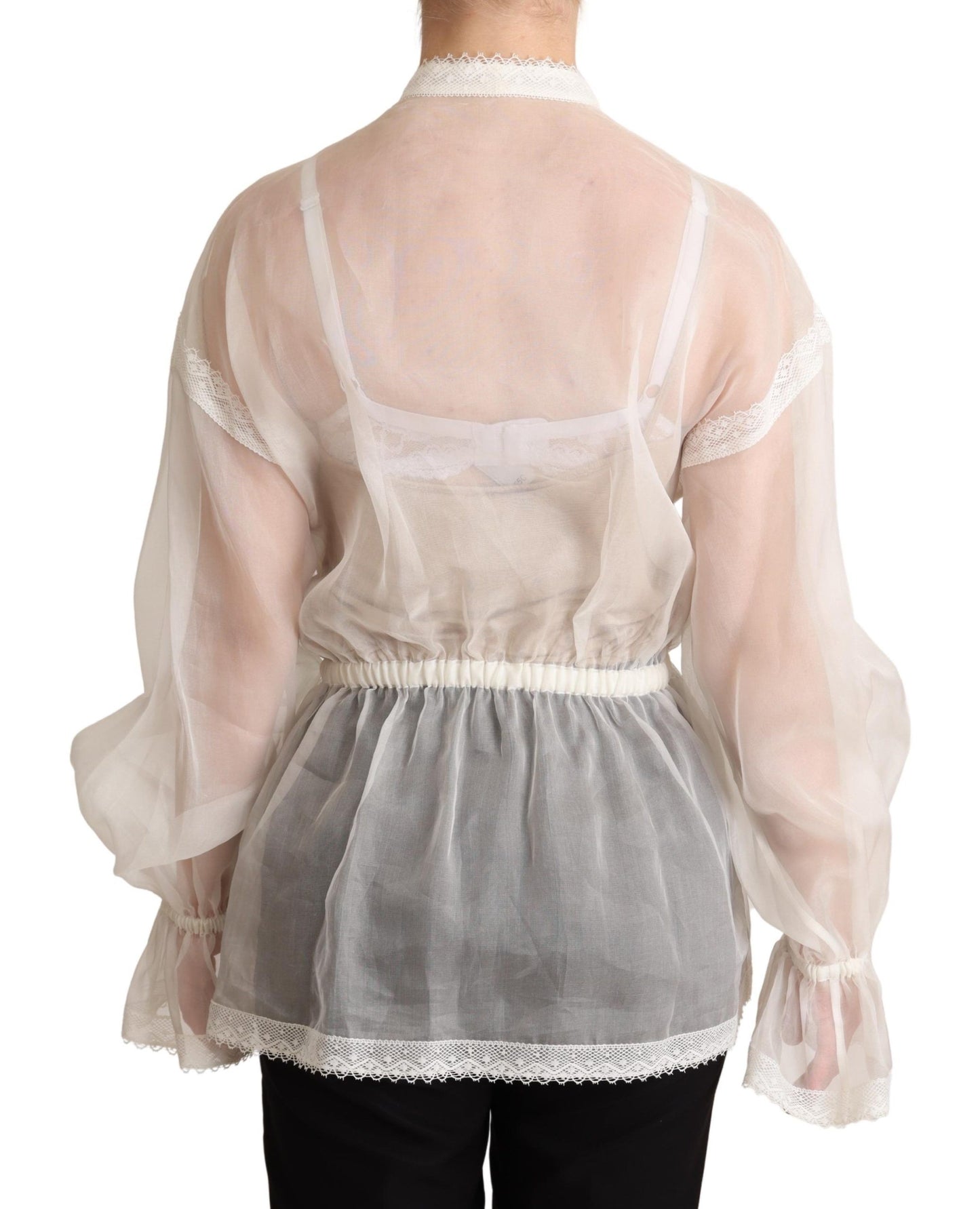Dolce & Gabbana Elegant Hvid Silke-Bomuld Ascot Bluse