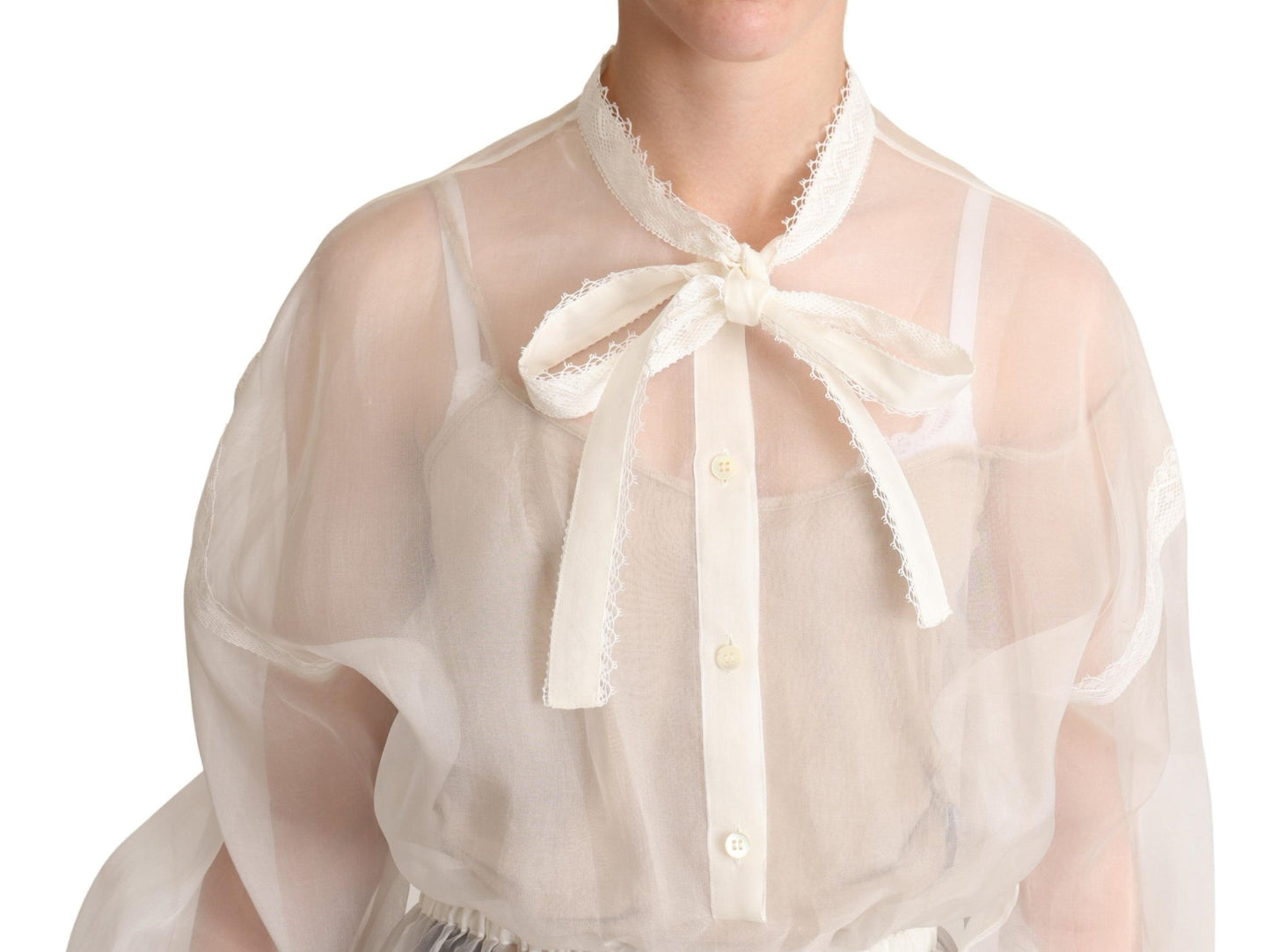 Dolce & Gabbana Elegant Hvid Silke-Bomuld Ascot Bluse