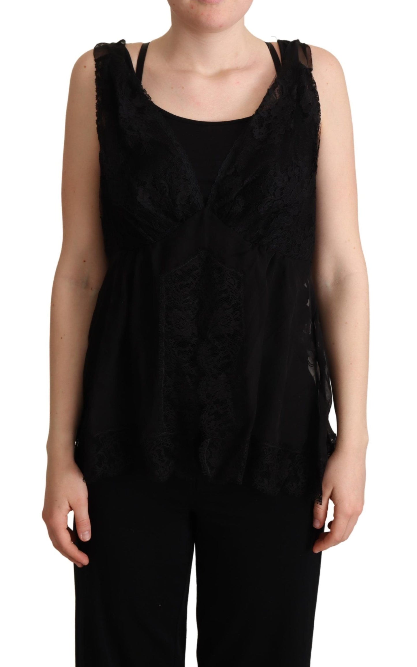 Dolce & Gabbana Lustrous Silkeblanding Camisole med Blondekant