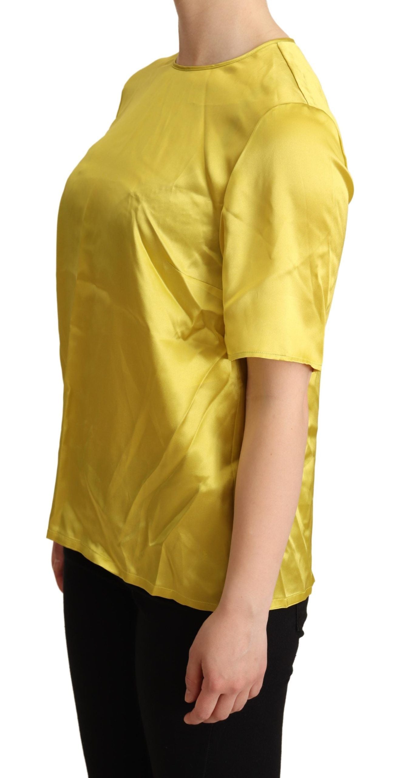 Dolce & Gabbana Elegant Silke Kortærmet Bluse Top - Gul