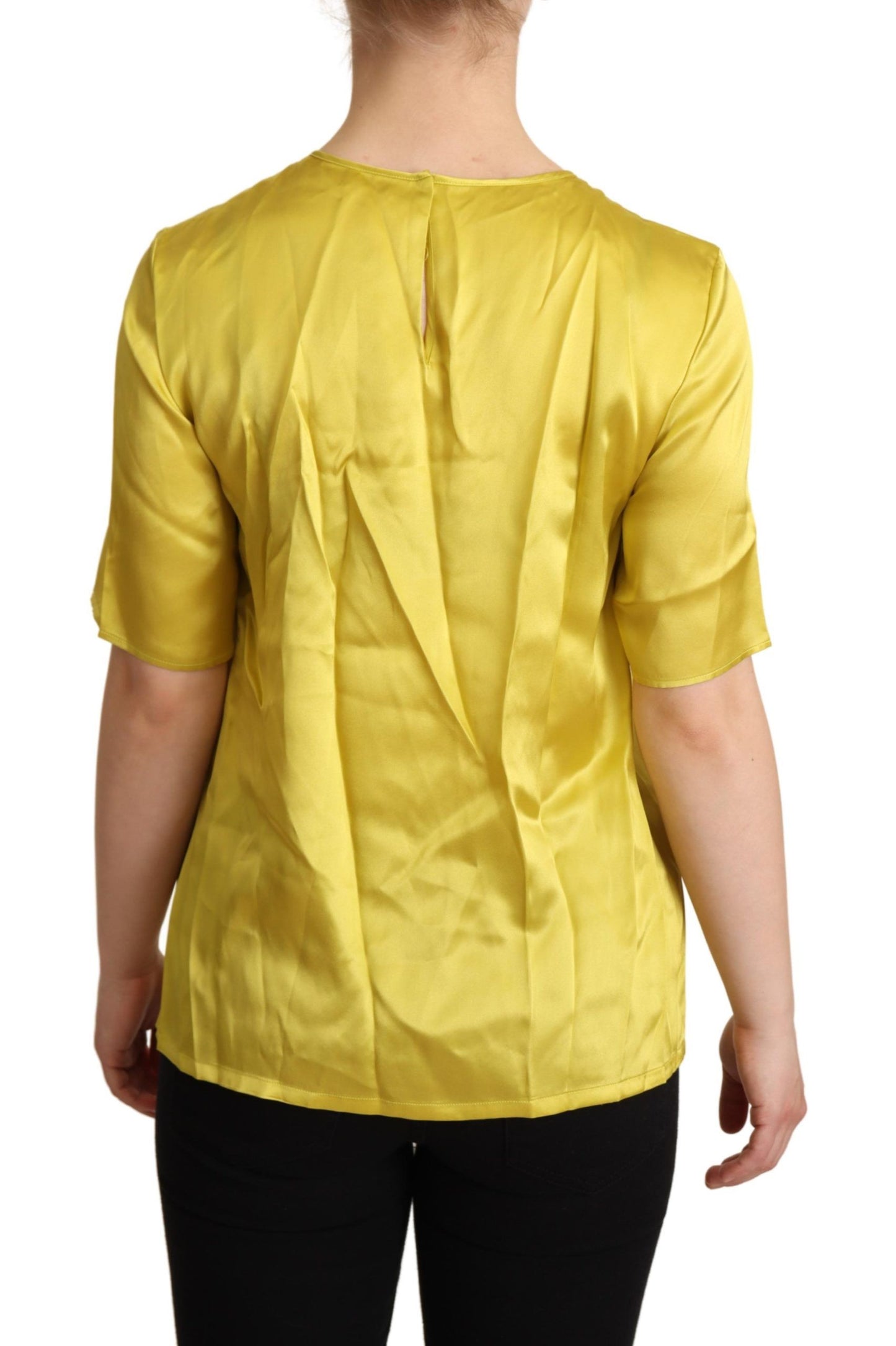 Dolce & Gabbana Elegant Silke Kortærmet Bluse Top - Gul