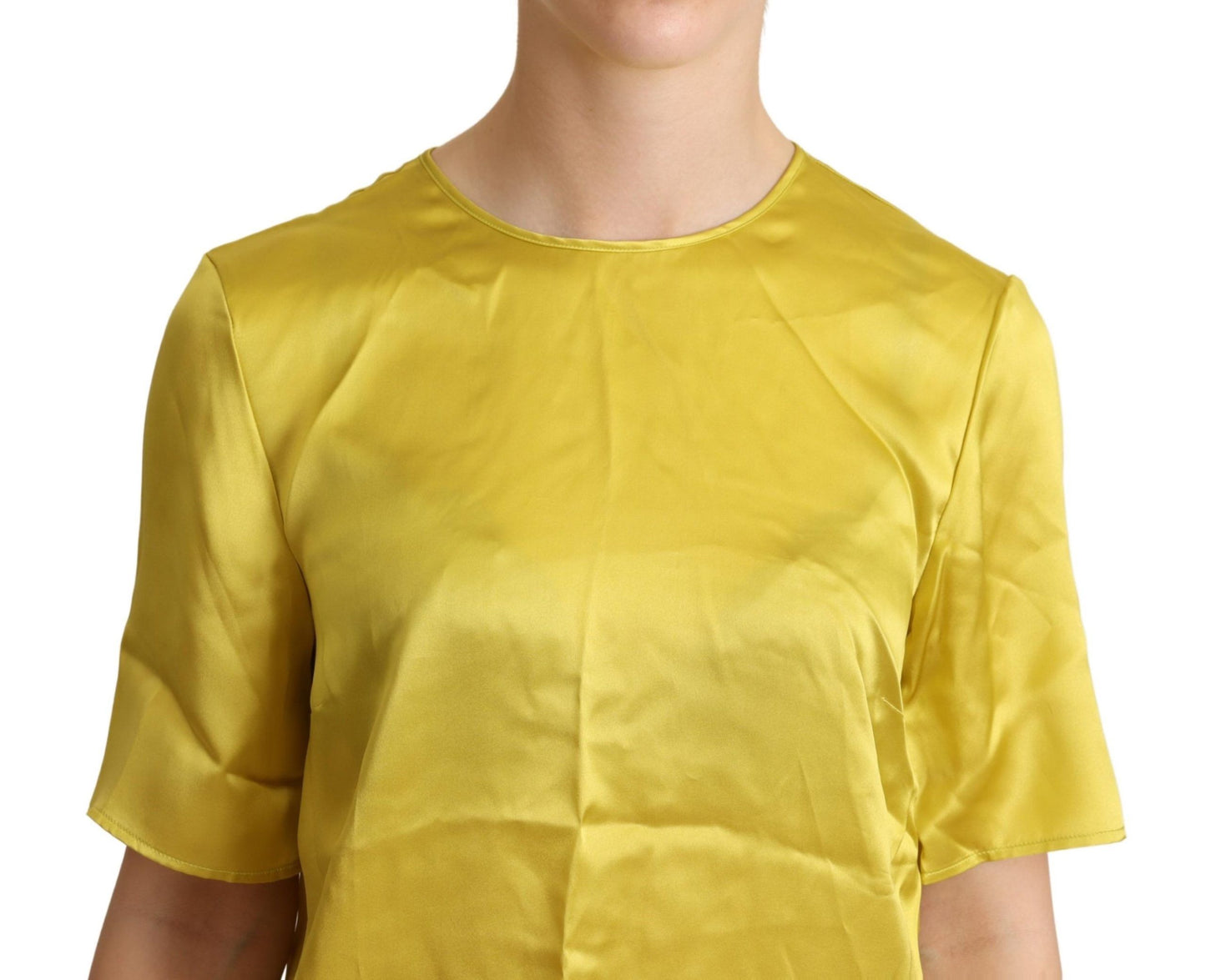 Dolce & Gabbana Elegant Silke Kortærmet Bluse Top - Gul