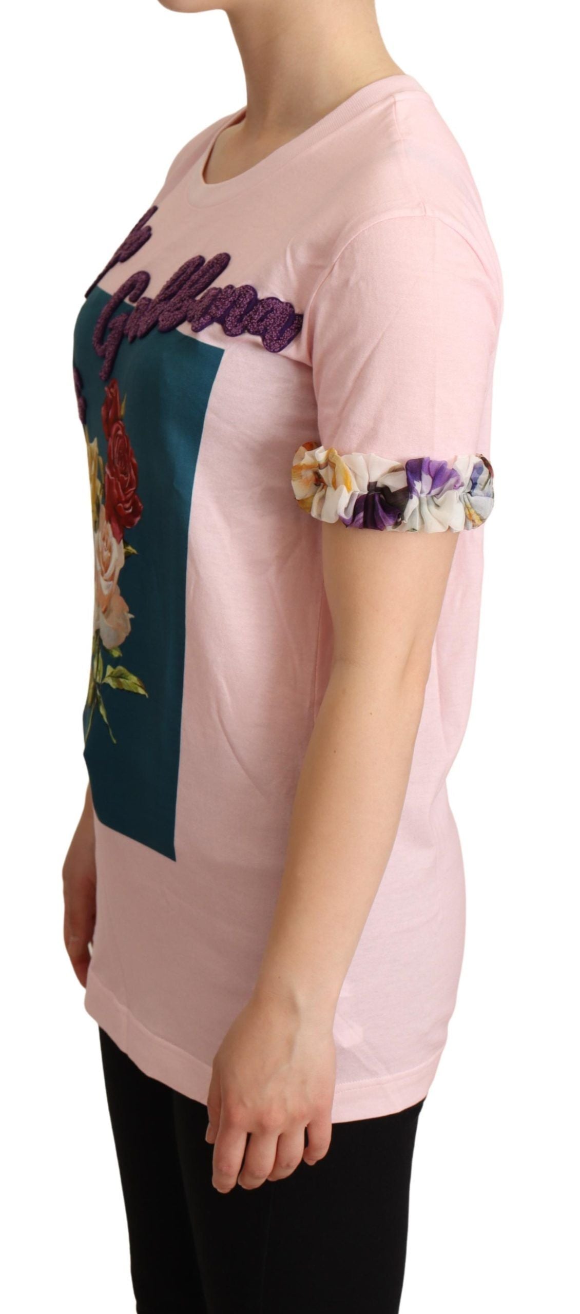 Dolce & Gabbana Elegant Blomster-T-shirt med Rose-applikation