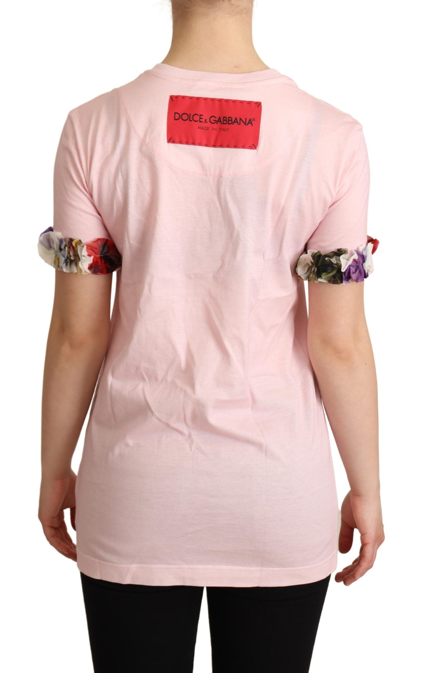 Dolce & Gabbana Elegant Blomster-T-shirt med Rose-applikation