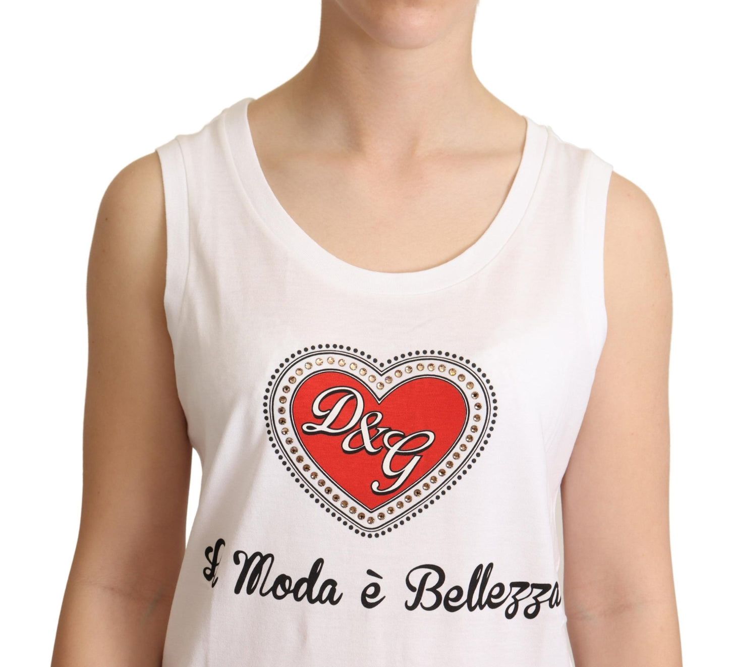 Dolce & Gabbana Krystaludsmykket Hjerte Hvid Ærmeløs T-shirt