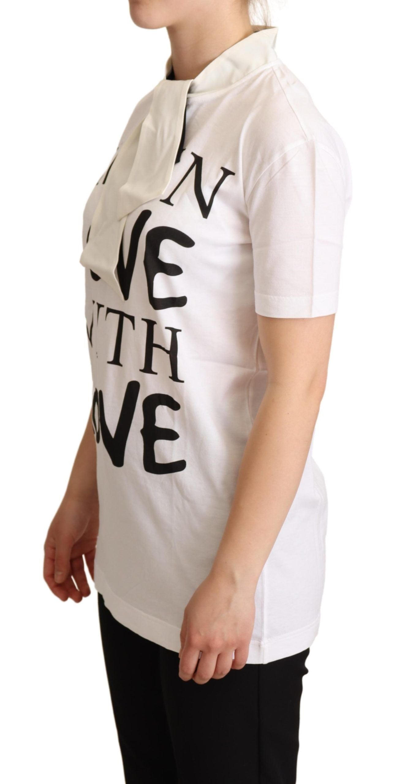 Dolce & Gabbana Chic Hvid T-shirt med Kærlighedsmotiv i Silkeblanding