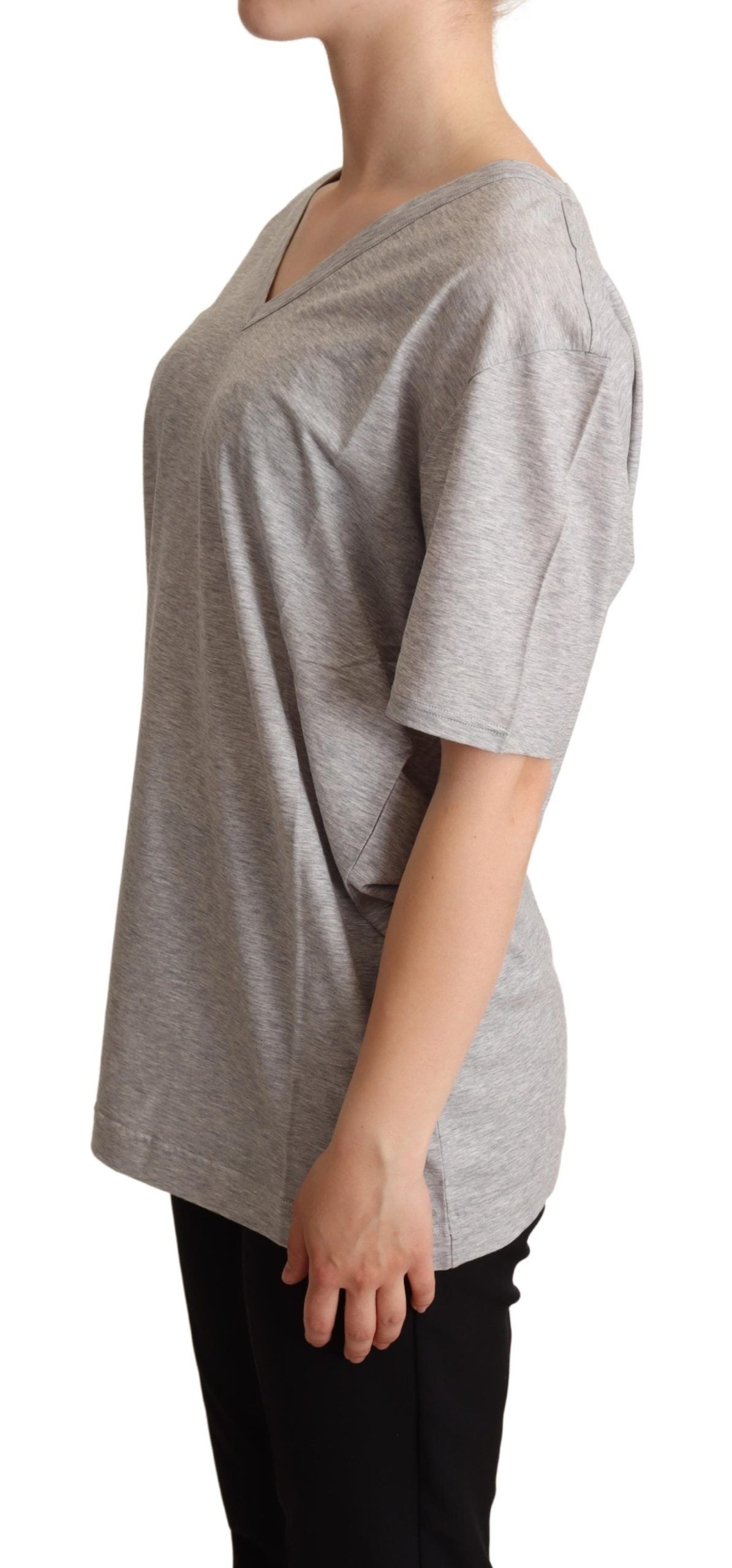 Dolce & Gabbana Elegant Grå V-hals Bomulds T-shirt