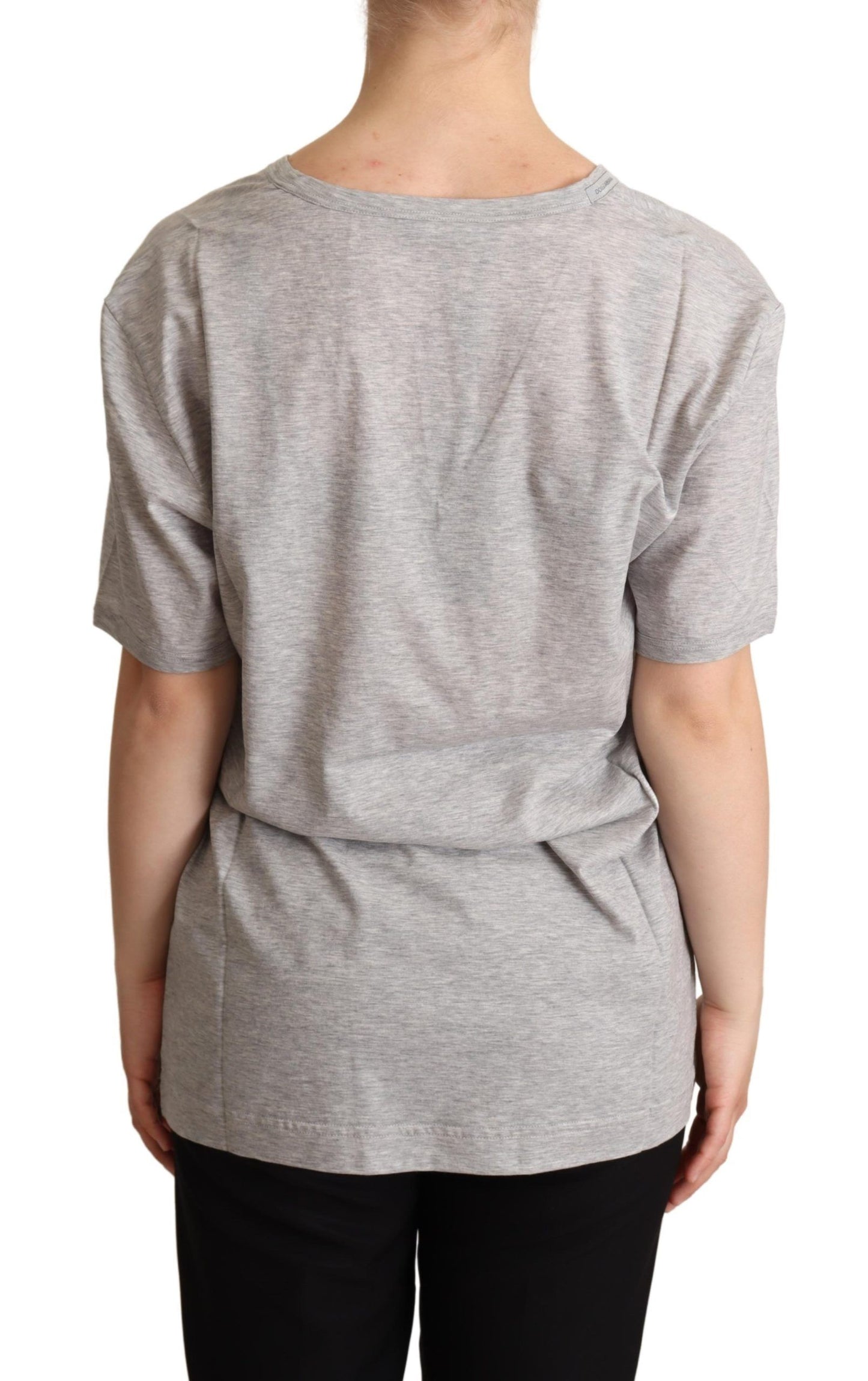 Dolce & Gabbana Elegant Grå V-hals Bomulds T-shirt