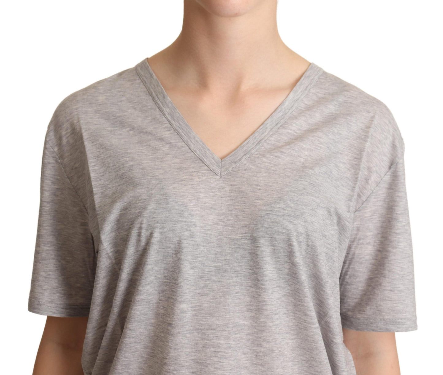 Dolce & Gabbana Elegant Grå V-hals Bomulds T-shirt