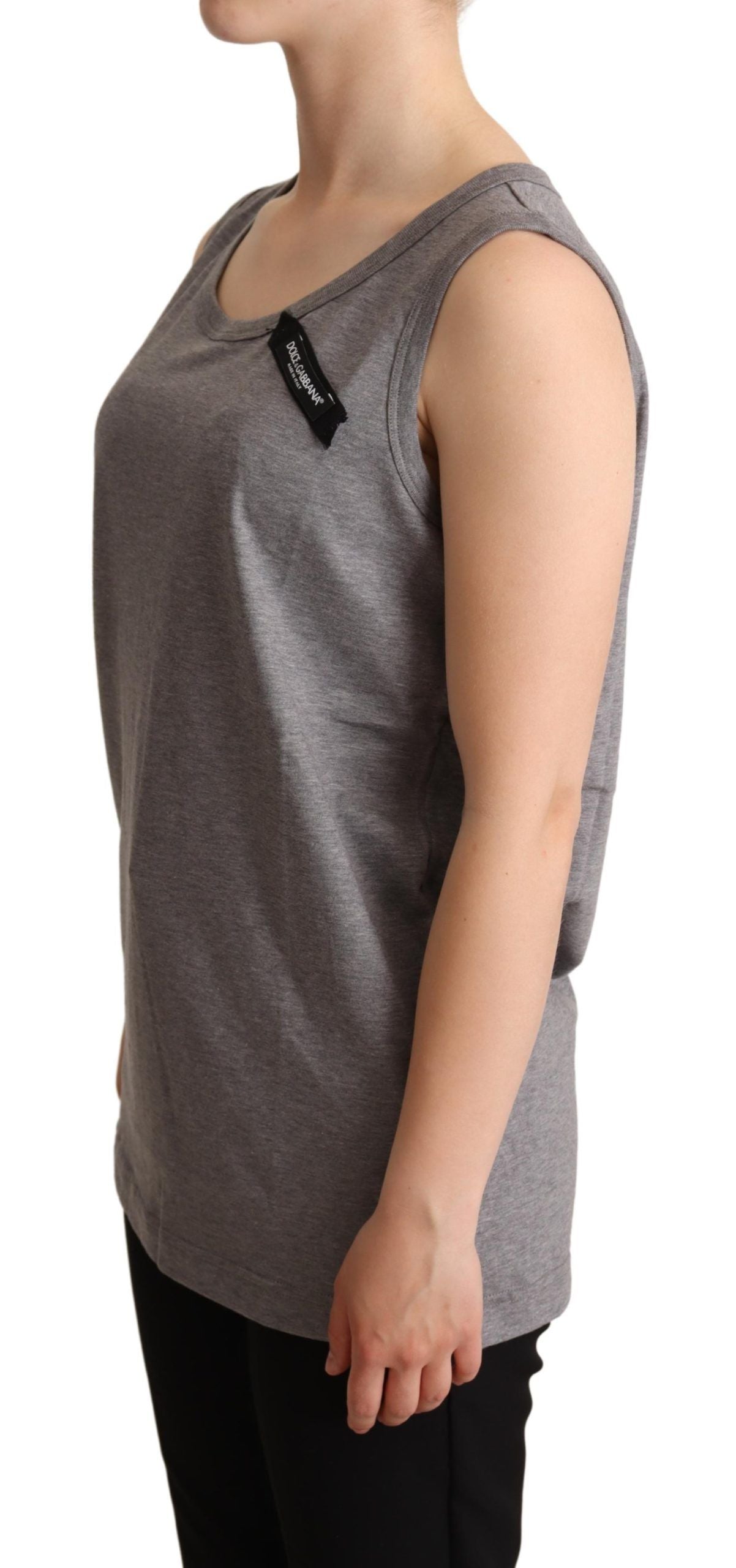 Dolce & Gabbana Elegant Grå bomuldsjersey ærmeløs tanktop