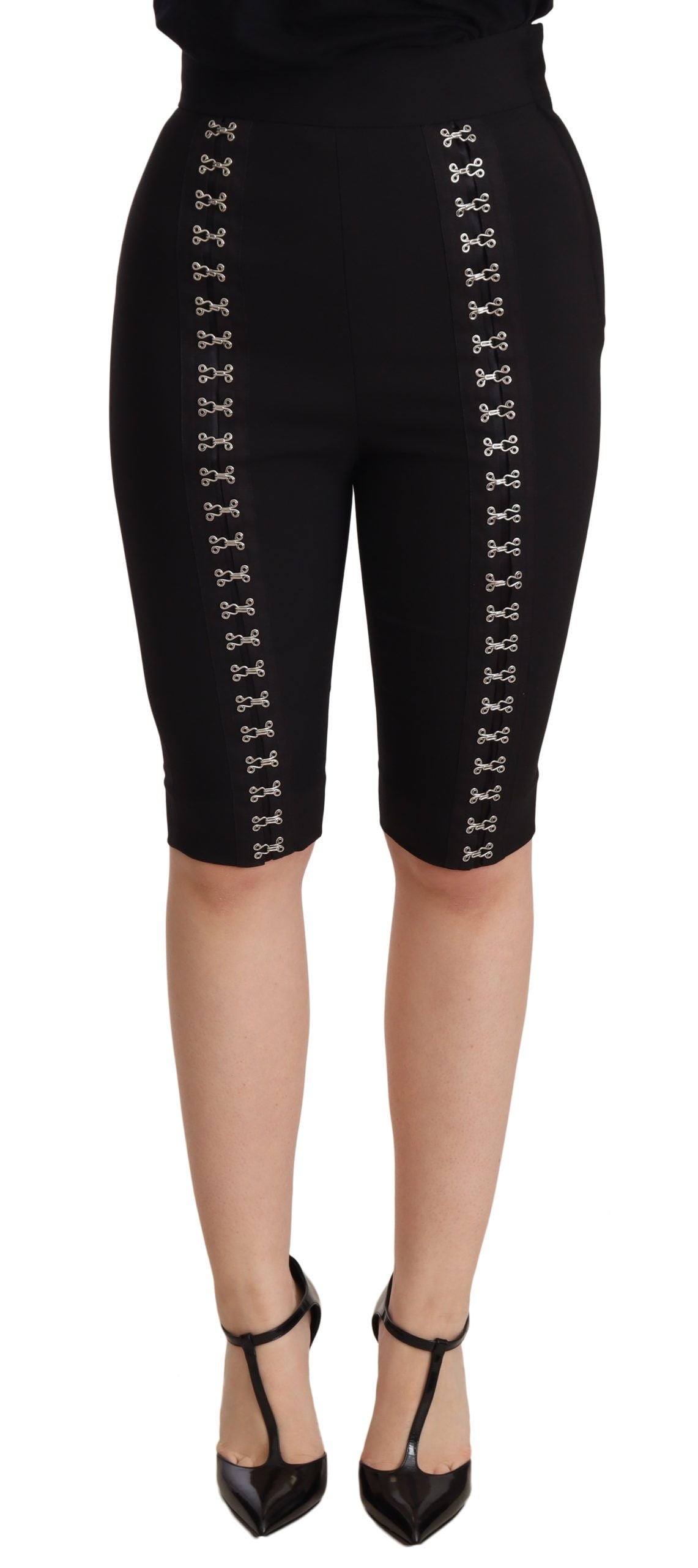 Dolce & Gabbana Elegante Højtaljede Sorte Uldshorts