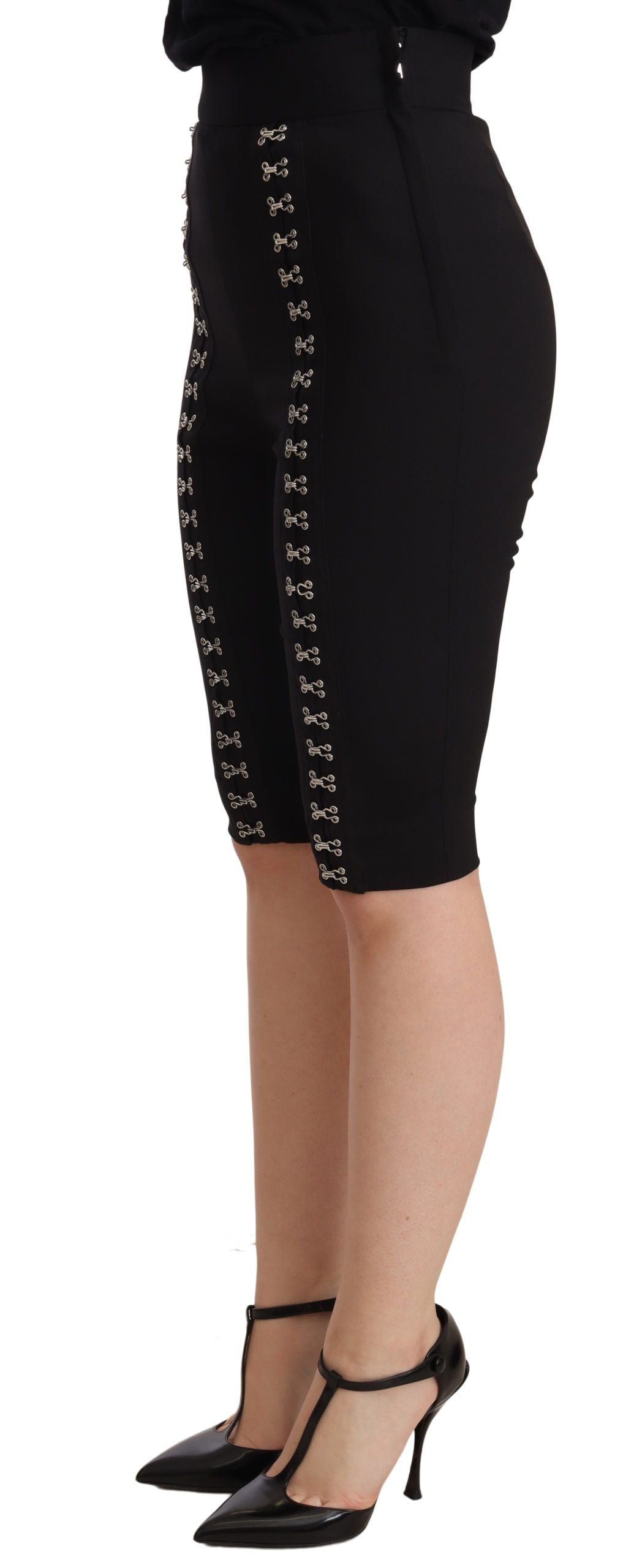 Dolce & Gabbana Elegante Højtaljede Sorte Uldshorts