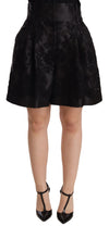 Dolce & Gabbana Elegante Sorte Blomsterbrokade Silkeshorts