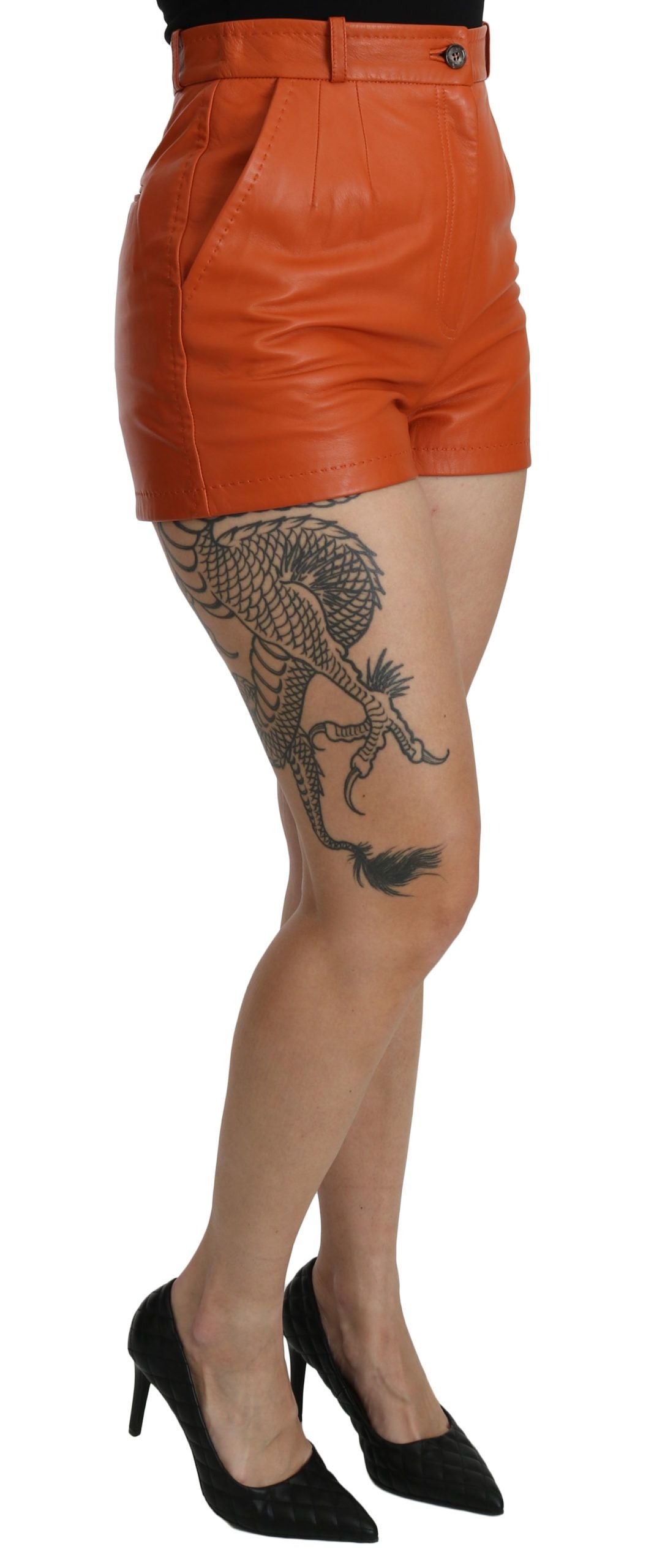 Dolce & Gabbana Chic Orange Læder Hotpants med Høj Talje
