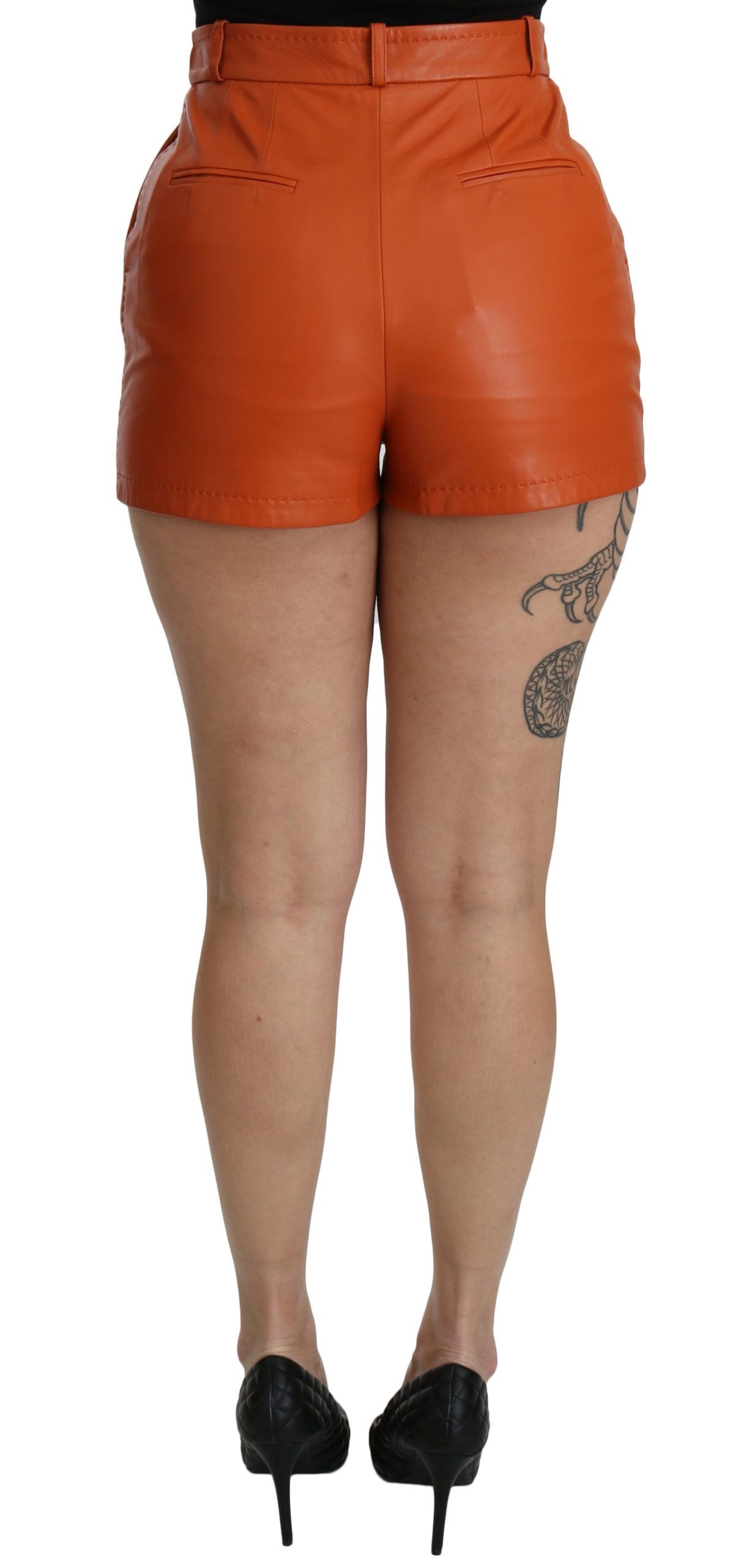 Dolce & Gabbana Chic Orange Læder Hotpants med Høj Talje
