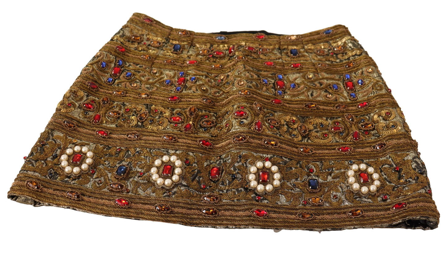 Dolce & Gabbana Guldudsmykket Højtaljet Mini Nederdel