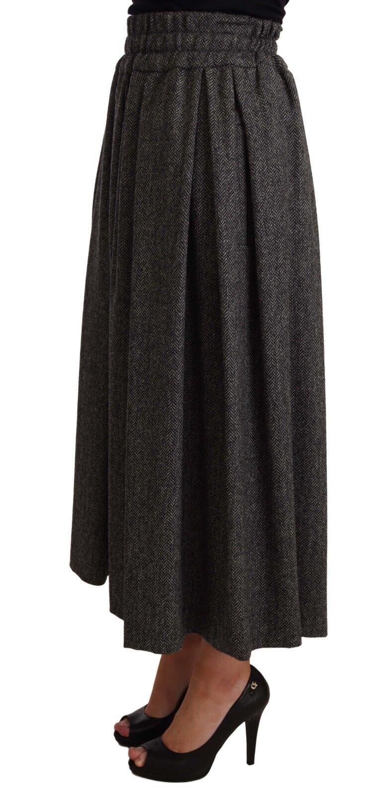 Dolce & Gabbana Elegant A-formet Midi Uldnederdel i Grå Zigzag