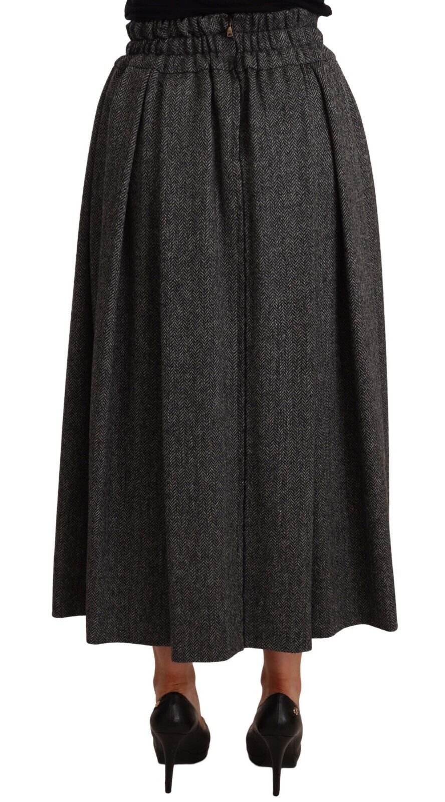 Dolce & Gabbana Elegant A-formet Midi Uldnederdel i Grå Zigzag