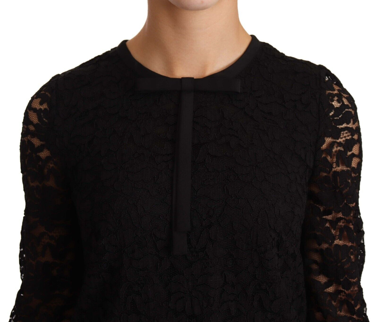 Dolce & Gabbana Elegant Sort Blomsterblonderop med Langærmet