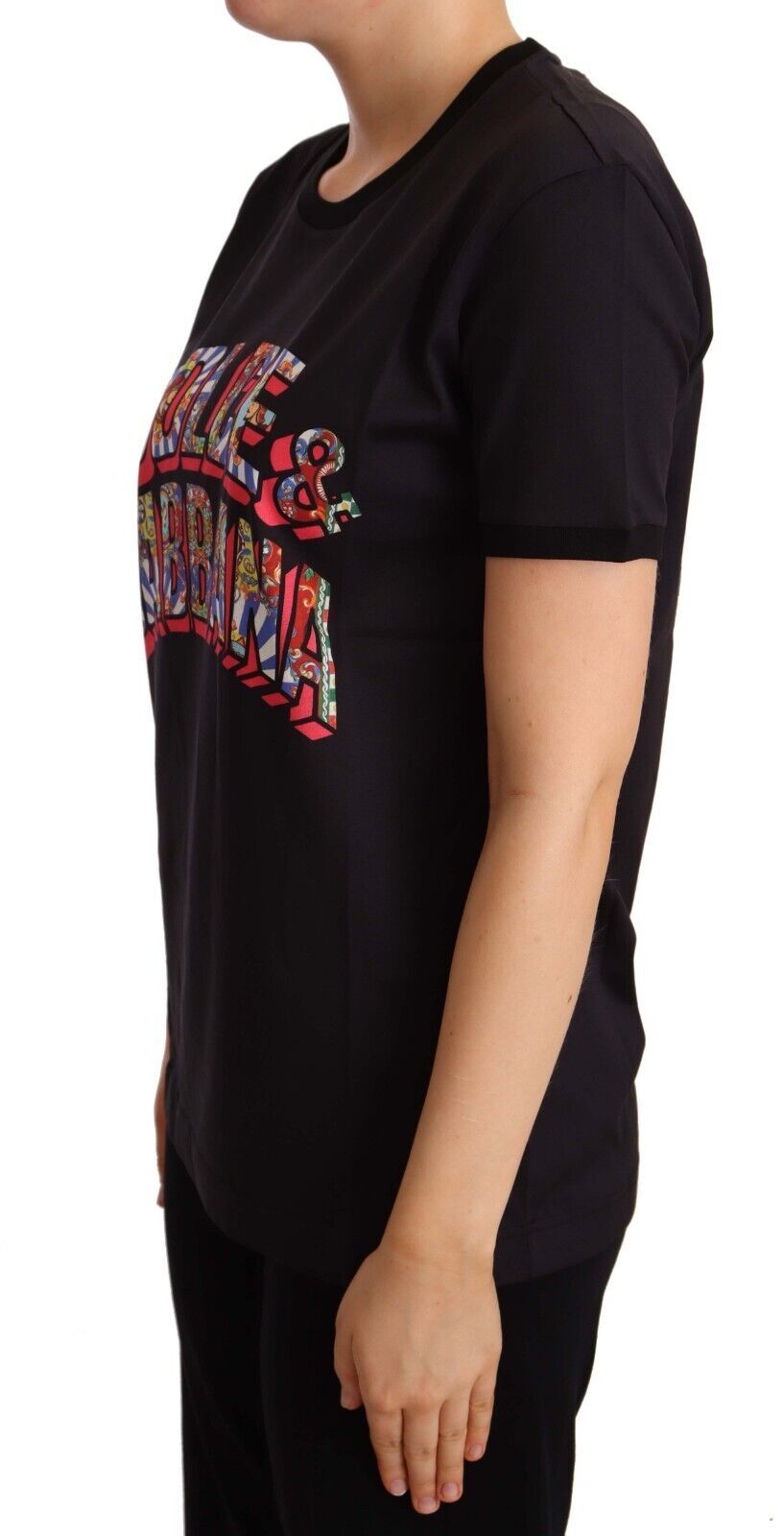 Dolce & Gabbana Elegant Sort Bomulds T-shirt med Logo