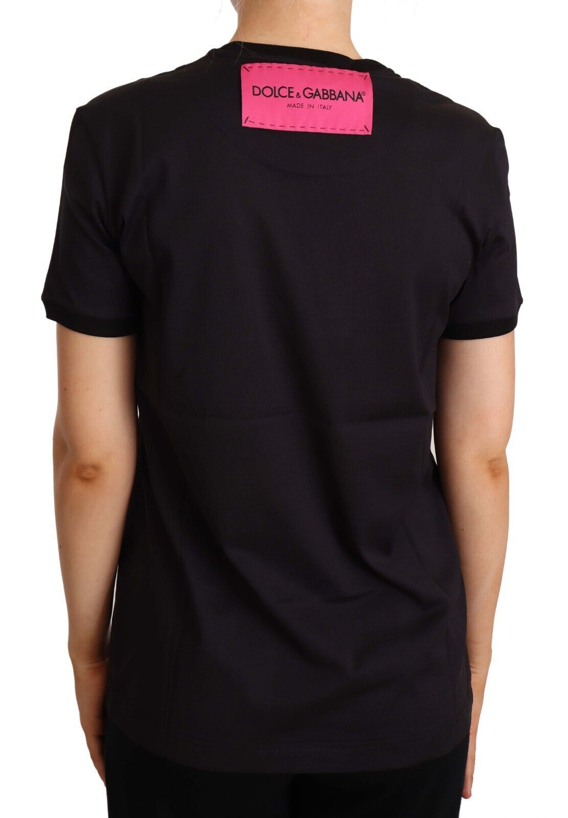 Dolce & Gabbana Elegant Sort Bomulds T-shirt med Logo