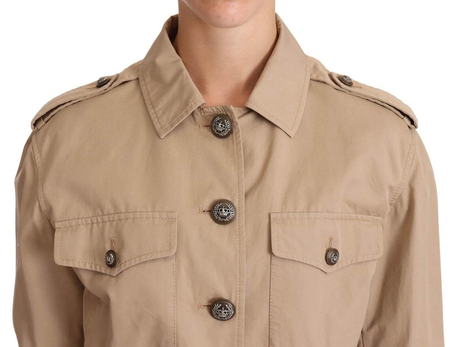 Dolce & Gabbana Elegant Cropped Bomuldsjakke i Beige