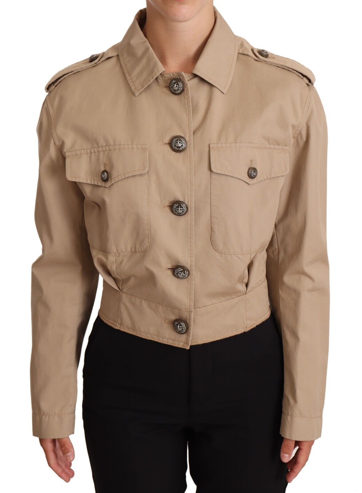 Dolce & Gabbana Elegant Cropped Bomuldsjakke i Beige