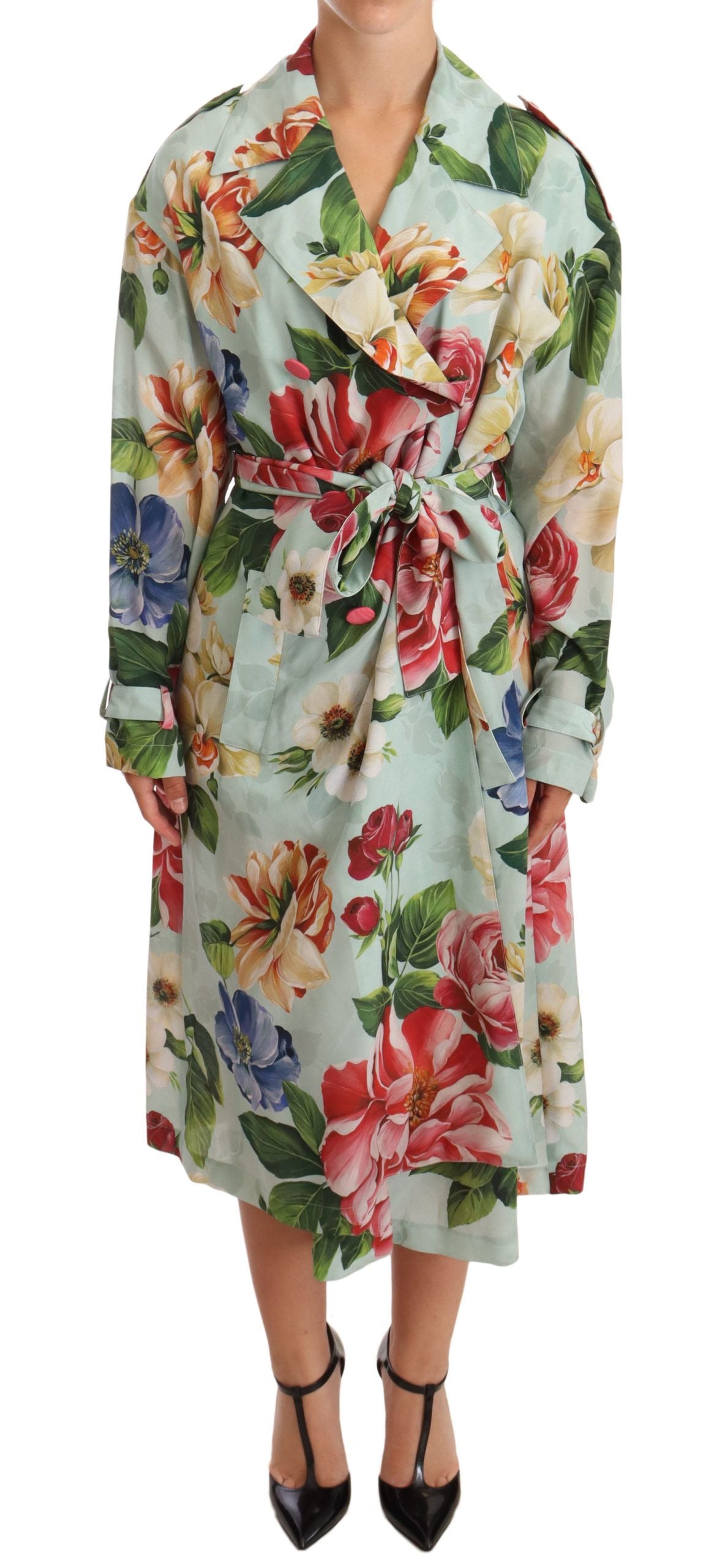 Dolce & Gabbana Elegant Blomster Silke Trenchcoat
