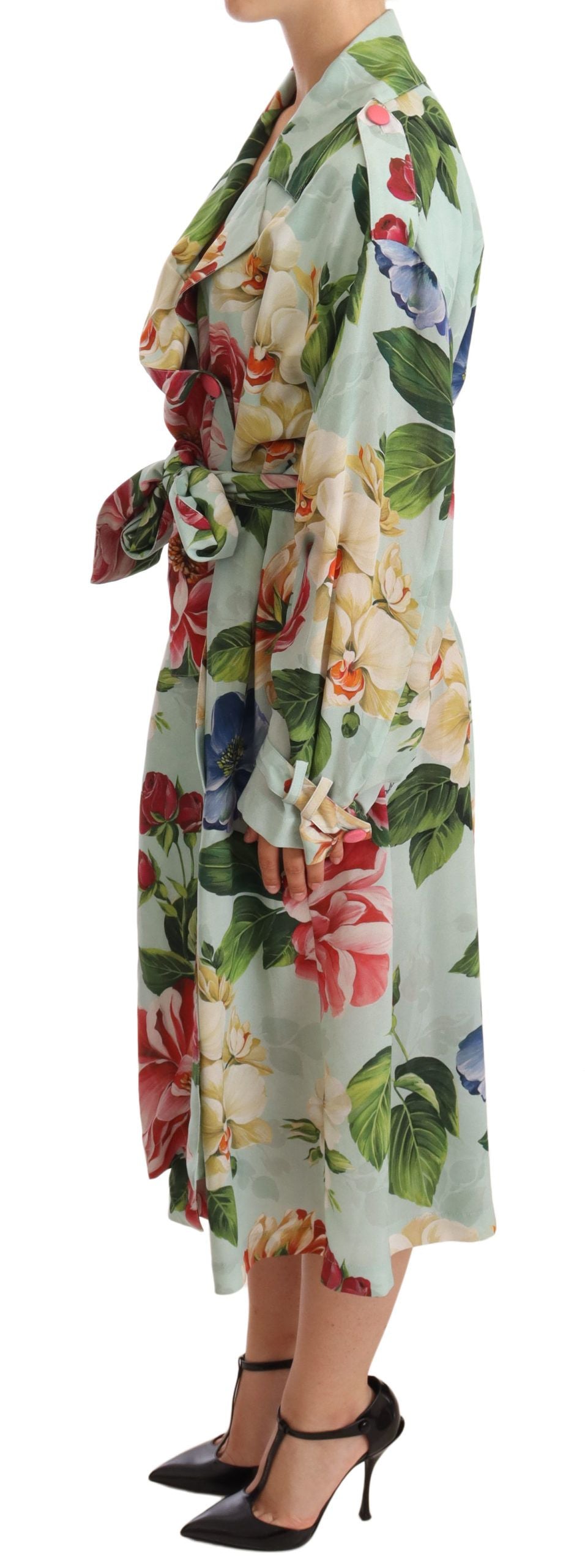 Dolce & Gabbana Elegant Blomster Silke Trenchcoat